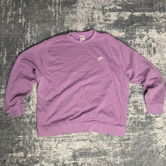 Nike Club Fleece Swoosh Logo Crewneck Sweatshirt Men XL Violet BV2662-589 - Picture 1 of 3
